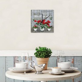 Wooden Clock Everyday is A New Beginning Take A Deep Breath and Start Again Cool Room Decor Battery Operated Quartz Analog Quiet Bouquet Hummingbirds in Vase Square Clock 10 Inch