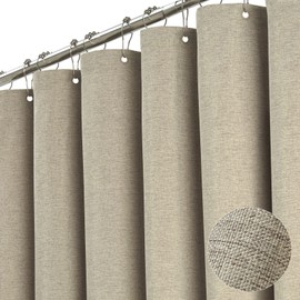 BTTN BTTN Stall Fabric Shower Curtain - 54x78 Inch Long Linen Textured Heavy Duty Shower Curtain Set with 10 Plastic Hooks, Narrow Hotel Spa Luxury Weighted Thick Curtains for Bathroom Showers - Khaki/Tan