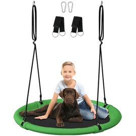 Ansionsol 40 Inch Saucer Tree Swing Set for Kids & Adults, Adjustable Flying Swing Seat for Backyard or Outdoor Playground, Green & Black