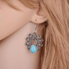 Vintage Earrings for Women, Unique Ethnic Colorful Waterdrop Peacock Dangle Earrings Statement Rhinestone Pearl Long Earrings for Teen Girls Holiday Gifts (Vintage2)