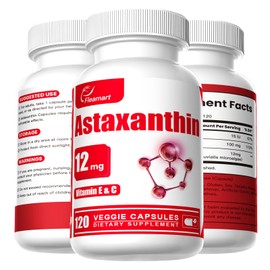 Fleamart Astaxanthin Supplements 12mg with Vitamin E & C High Absorption Formula 120 Capsules Gluten Free, Non-GMO, Vegan