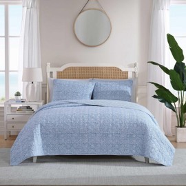Nautica - Full/Queen Quilt Set, Super Soft Bedding with Matching Shams, 100% Cotton Bedding Essentials (Floral Park Blue, Full/Queen)