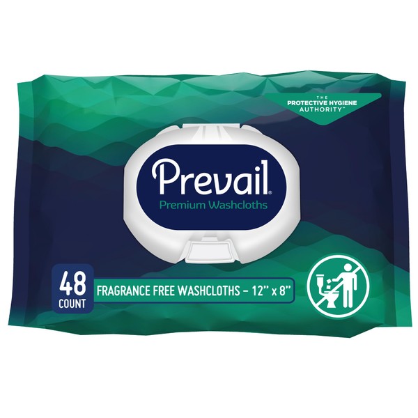 Prevail Fragrence Free Soft Pack Adult Washcloths, Adult Incontinence Disposable Wipes for Men& Women, 12"x 8", 48 Count