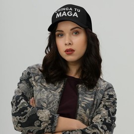 Chinga Tu MAGA Retro Trucker Hat in Black, Navy, Red and Cranberry with White Embroidery, 60% Cotton, 40% Polyester - Color: Black, Specification: One size