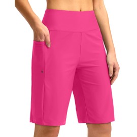 G Gradual - Pantalones cortos de natación para mujer, de 11 pulgadas, de talle alto, hasta la rodilla, para playa, con forro de bolsillos, Rosado, XX-Large