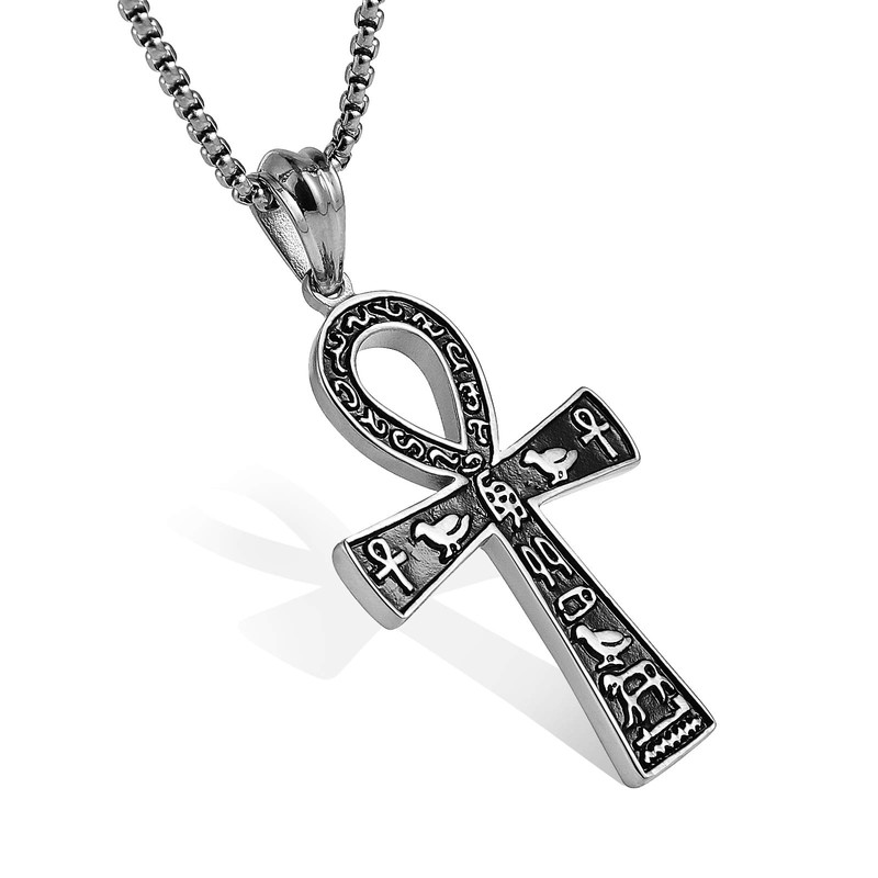 HZMAN Stainless Steel Large Ankh Cross Pendant Necklace Ancient Egyptian