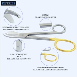 MuskalMed Dental Pliers Bruns Plaster Nippers Cutter Scissors Dentist Lab Equipment Stainless Steel Plaster Scissors Round Tip Curved Jaws Serrated Blade with One Large Gold Ring Handle DS-1622