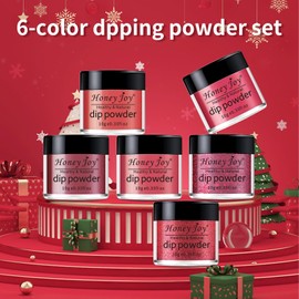 Honey Joy 6 BOX/SET Wine Red Dip Powder Glitter Dark Barn Red Fine Dipping Powder Colors No Need Lamp Cure,Like Gel Polish Effect,Even & Smooth Finishing (DP-L-6pcs-10g/box)