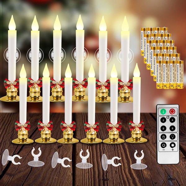 Kithouse Set of 12 Flameless Candles-Window Candles-LED Battery Operated Candles,with