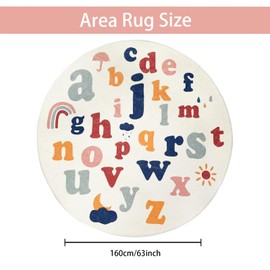 ABREEZE Large Round Kids Play Mat 5.3ft,Fluffy Faux Wool Kids Rug Non-Slip Childrens Carpet ABC Number Educational Learning & Game for Living Room Bedroom Playroom Nursery