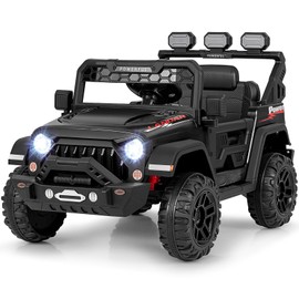 HONEY JOY Ride on Truck, 12V Electric Vehicle for Kids, Shock Suspension, LED Lights & Music, Battery Powered Kids Car to Drive, Off Road Ride On Car, Gift for Boys Girls (Black)