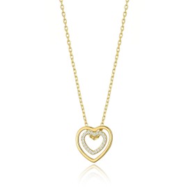 Philip Jones Gold Plated Double Heart Necklace Created with Zircondia® Crystals