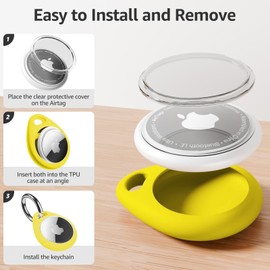 MOLOPPO 1 Pack Airtag Holder Air Tag Case, Waterproof TPU Shell Protective Case with All Metal Keychain Stainless Steel Key Ring Clip, Airtag Accessories for GPS Item Finder Tracker, Yellow