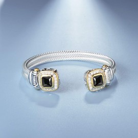 UNY Designer Inspired Jewelry Double Cable Wire CZ Antique Bangle Elegant Beautiful Valentine Gift (Black)