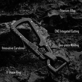 [KeyUnity] KM04 Titanium Carabiner Keychain Clip Quick Release EDC Key Holder Organizer with Key Ring Small Sandblasted, KM16BK