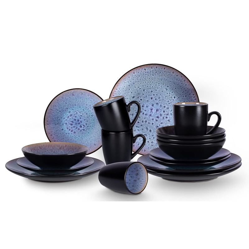 Home VSS, Stoneware Dinner Set Reactive Glaze (16pc Set, Grey)
