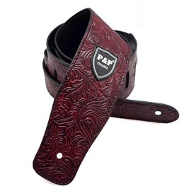 NOELAMOUR Guitar Strap, Flower Pattern, PU Leather, Cute, Stylish, Electric Acoustic Guitar, Bass (Red Flower)