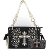 Western Style Rhinestone Cross Studded Laser Cut Wings Tooled Leather