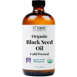 Aceite de semilla negra orgánico prensado en frío sin refinar, botella de vidrio | Aceite de semilla de comino negro orgánico certificado USDA | Alto contenido en Timoquinona Omega 3 6 9 | Para el