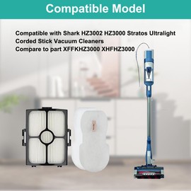 Alrens HZ3002 Replacement Filter & Odor Neutralizer Cartridge for Shark HZ3002 HZ3000 Stratos Ultralight Corded Stick Vacuum Cleaner, Replace part XFFKHZ3000 XHFHZ3000
