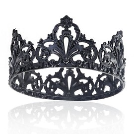 Alloy King Queen Royal Full Round Crown Wedding Tiara Headbands Princess Crowns For Wedding Prom Birthday Party (Black)