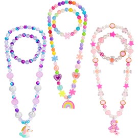 PinkSheep Kids Classic Jewelry, 3 Sets of Beaded Necklaces and Bracelets for Girls, Favors Bags for Girls Jewelry (Mermaid)