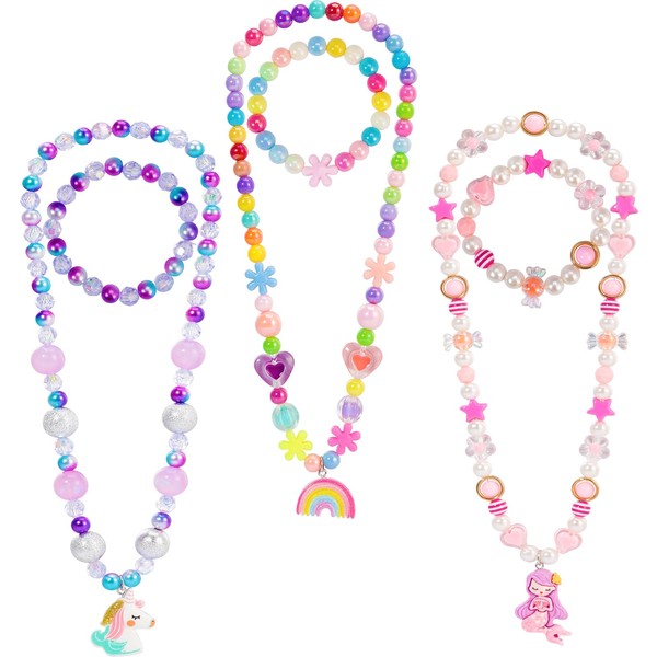 PinkSheep Kids Classic Jewelry, 3 Sets of Beaded Necklaces and