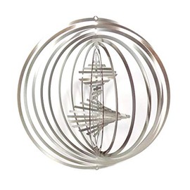 WorldaWhirl Whirligig 3D Wind Spinner Round DNA Helix Twister Stainless Steel (12 Inch, Silver)