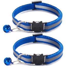 Qinao 2Pack Cat Collars Quick Release Reflective Kitten Collar with Bell & Safety Release (Navy Blue)