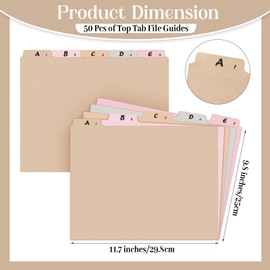 Noveread 50 Pcs A-Z Alphabet Top Tab File Guides Set, Heavyweight Letter Size File Dividers 1/5 Cut Tab File Cabinet Dividers Desk Organizer for Work School Office Home (Classic Colors)