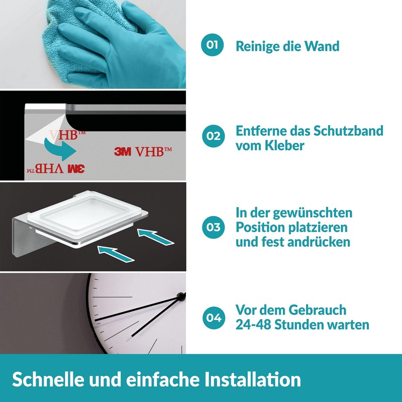 WEISSENSTEIN Seifenschale Wandmontage Ohne Bohren aus Glas - Seifenablage mit