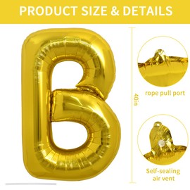 TONIFUL Large Gold Letter B Balloons 40 Inch Helium Balloons,Foil Mylar Big Balloons for Birthday Party Anniversary Supplies Decorations Graduation Ceremony Photo Shoot