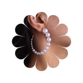 Cimenexe Bohemian Pearl Circle Dangle Earrings Gold C Shape Hoop Earrings Round Pearl Bead Stud Earrings Minimalist Pearl Circle Earrings Jewelry for Women Gifts