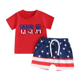 ZyHwShine Baby Boy 4th of July Outfit Stars Stripes USA Short Sleeve T Shirts Shorts Set Fourth of July Toddler Outfit (American Flag-Red, 18-24 Months)