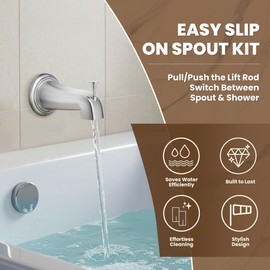 ​Brushed NickelSlip On Diverter Tub Spout with Kohler GP85556-CP | Diverter Faucet Kit with Steel Escutcheon Plate & Washer | 1/2-Inch Copper Water Line Replacement