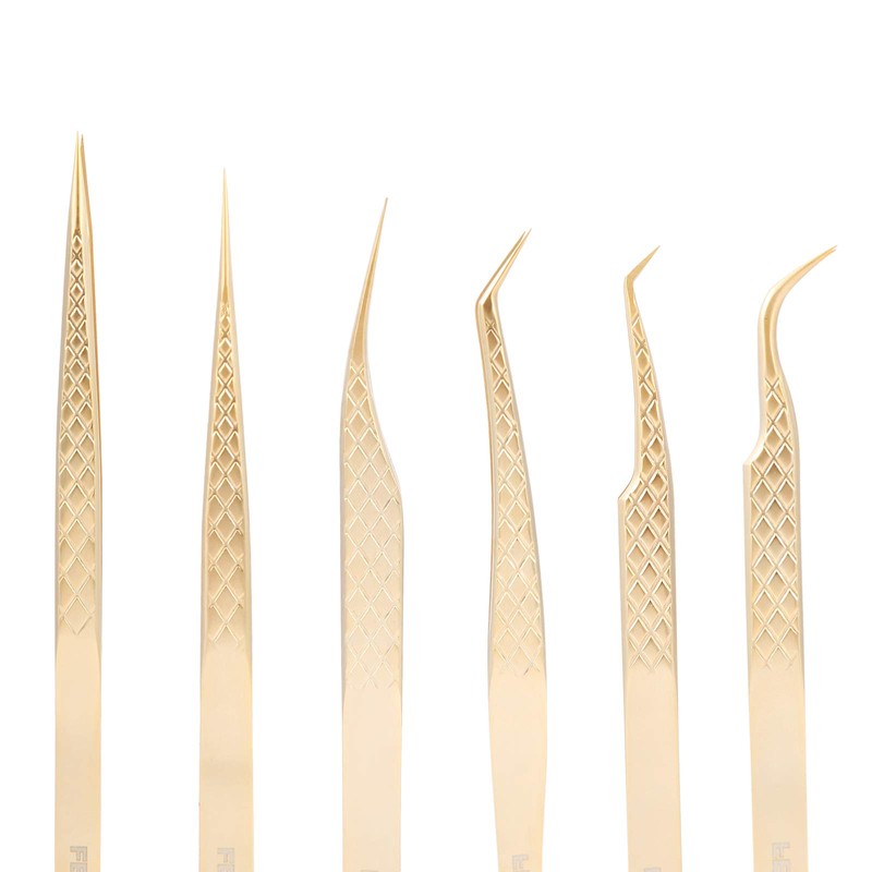 FEITA Eyelash Extension Tweezer Set Gold Lash Applicator Tool -