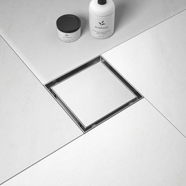 Square Shower Drain 6", Brushed Floor Drain with Tiled Insert Grate & Hair Strainer, 304 Stainless Steel Bathroom 2-in-1 Tiled in Drain, CUPC Certified (Brushed, 6'')