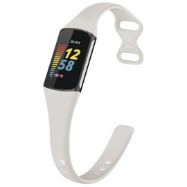 TopPerfekt Slim Bands Compatible with Charge 5 Women Men, Adjustable Soft Silicone Sport Replacement Watch Band Straps Wristbands Bracelet for Charge 5 Activity Tracker (Off-White)