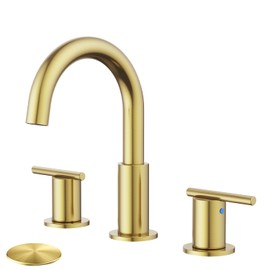 Bathroom Faucets for 3 Hole Sinks, Hurran 8 Inch Brushed Gold Double Handle Bathroom Sink Faucet with 360° Rotating Spout & Pop-Up Drain, Widespread Faucet Suitable for Vanity, RV & Outdoor Sinks