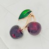 KINMOT Sweet Enamel Green Leaf Double Red Cherry Resin Brooch