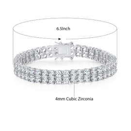 Tennis Bracelets for Women Men 18K White Gold Plated 2 Row 3.0 Round Cubic Zirconia Tennis Bracelet Iced Out Hip Hop Bracelet 8.5 inch