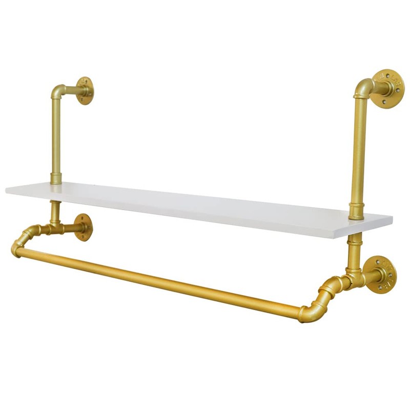 Fetcoi 40" Clothes Rack with Top Shelf, Gold Wall Mounted