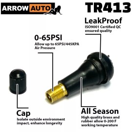 ARROW 500x Tire Valve Stem TR413 Snap-In Car Auto Short Rubber Tubeless