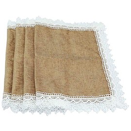 mookaitedecor Khaki Lace Place Mats for Table Set of 4 Extra Large Rustic Decorative Traditional Durable Rectangular Polyester Table Mats for Dinner Table Wedding Party Kitchen Home Decor, 53x37cm