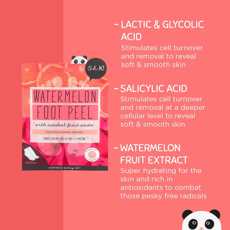 Oh K! Exfoliating Foot Socks, For Dry Hard Skin, Watermelon