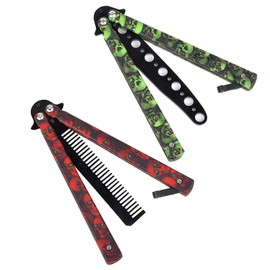 2 Piezas Cuchillos de Artes Marciales,cuchillos de mariposa para practicar, cuchillo de entrenamiento contundente para principiantes, espadas de práctica de arte sin afeitar（Verde+Rojo）