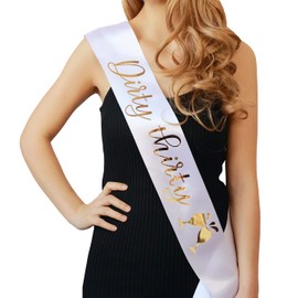 Docooniver 30th Birthday Sash for Women and Girls,Dirty Thirty 30 Sash White with Gold Foil Lettering