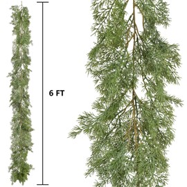 Lvydec Christmas Pine Garland Decoration, 6ft Christmas Greenery Garland Realistic Cedar Garland Cypress Garland for Holiday Mantel Fireplace Table Centerpiece (148 Stems)