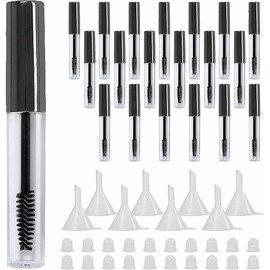 Comicfs 20 Pcs 4ml Transparent Reusable Empty Bottle Tube Container Makeup Vials Cosmetic Tool for Eyelash Growth Oil/Mascara with Rubber Inserts 8 Pcs Funnels (Black)