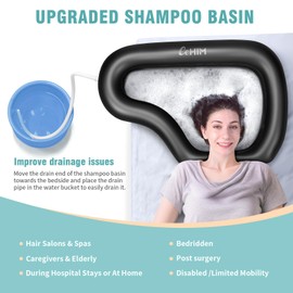 Large Portable Inflatable Shampoo Basin, Hair Washing Bowl for Bedridden, Disabled, Hair Wash Tub for Home Use (Black)